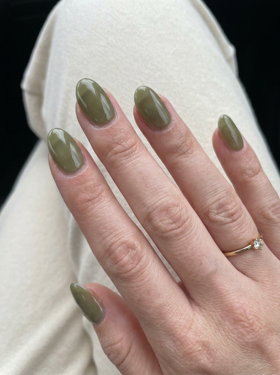 Olive Jelly Nails als olivgrüne Herbstmaniküre 2026